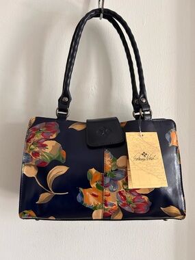 Patricia Nash Navy Floral Leather Shoulder bag